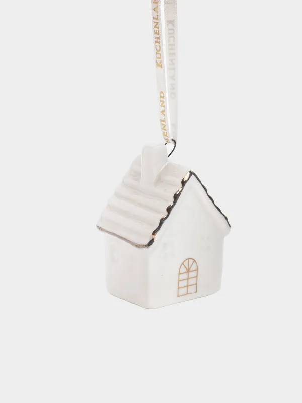 Christmas tree toy, 6 cm, porcelain P, white and gold, House, Figure christmas, image-2