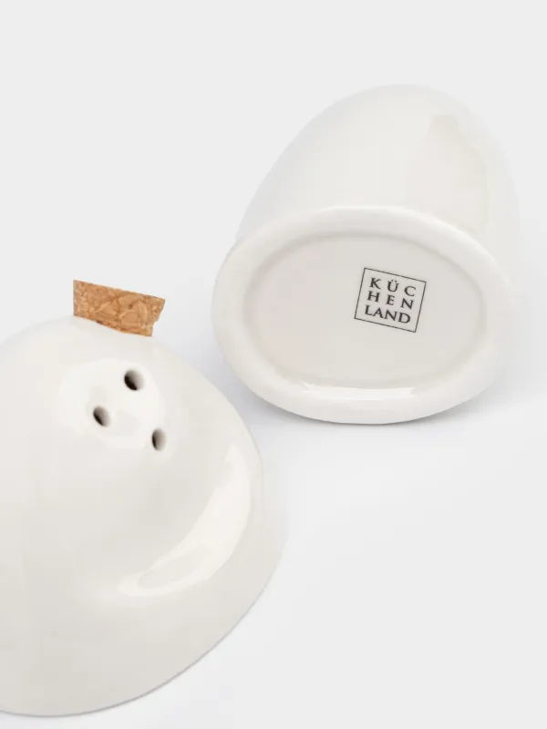 Salt and pepper set, 8 cm, porcelain P / cork, beige, Crumple creme, image-2