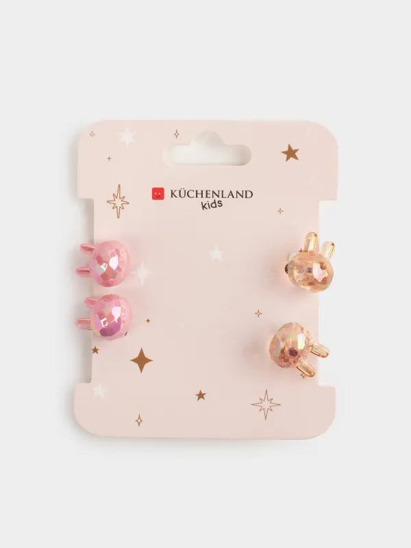 Elastic hair band, 9 cm, 2 pcs, Acrylic / polyester, Pink, Bunny, Gracile, image-3