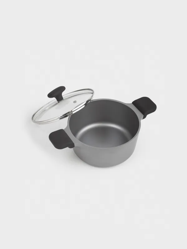 Pot, 20 cm, 2.7 l, with lid, coated, aluminum, grey-black, Mintali, image-1