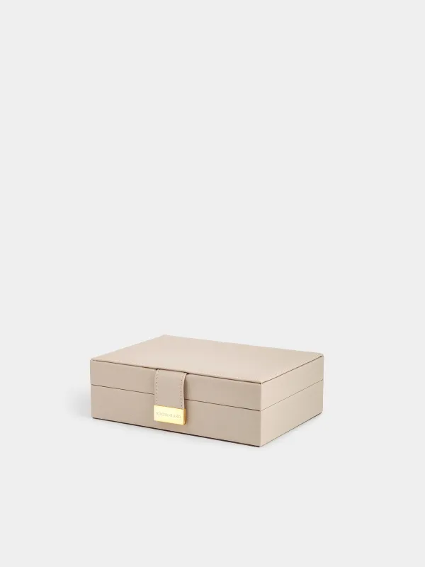 Jewelry box, 20x15 cm, with mirror, wood/PU leather, beige, Premiere one, image-0