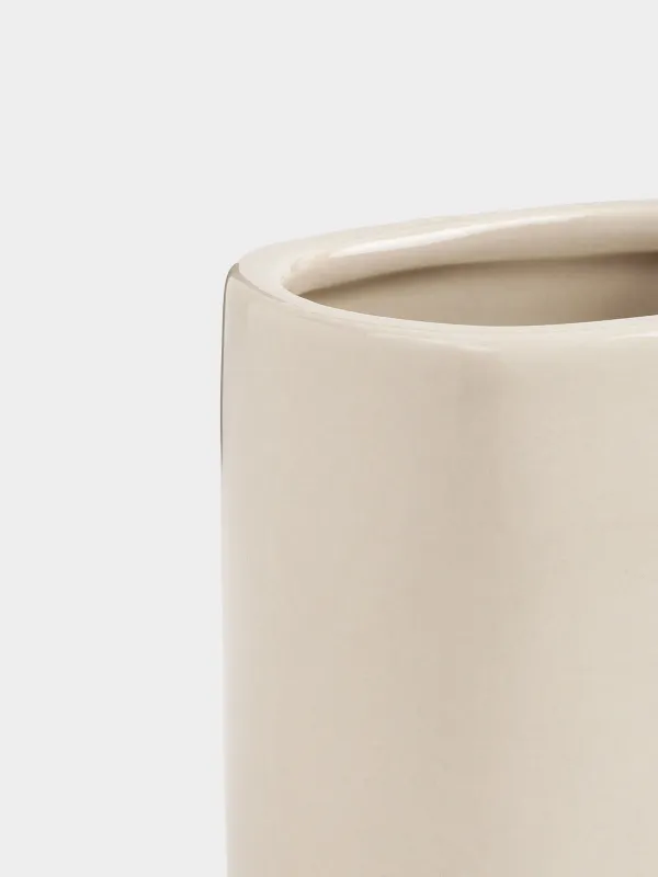 Toothbrush cup, 10 cm, ceramic, beige, Nira, image-2