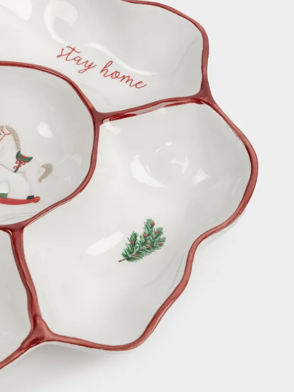 Divided plate, 25 cm, 5 compartments, ceramics, Horse and fir branches, Christmas tree, image-6
