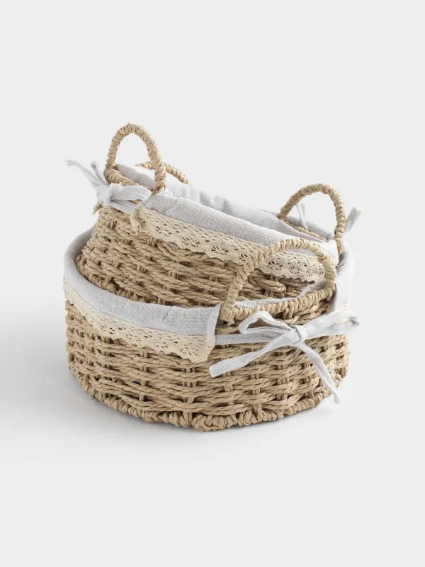 Storage basket set, 2 pieces, cellulose/cotton, round, Braided, image-2