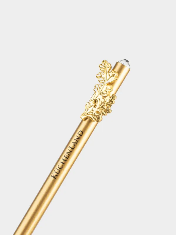 Pencil, 18 cm, black-graphite, with a figure, milky, Golden leaves, Draw figure, image-2