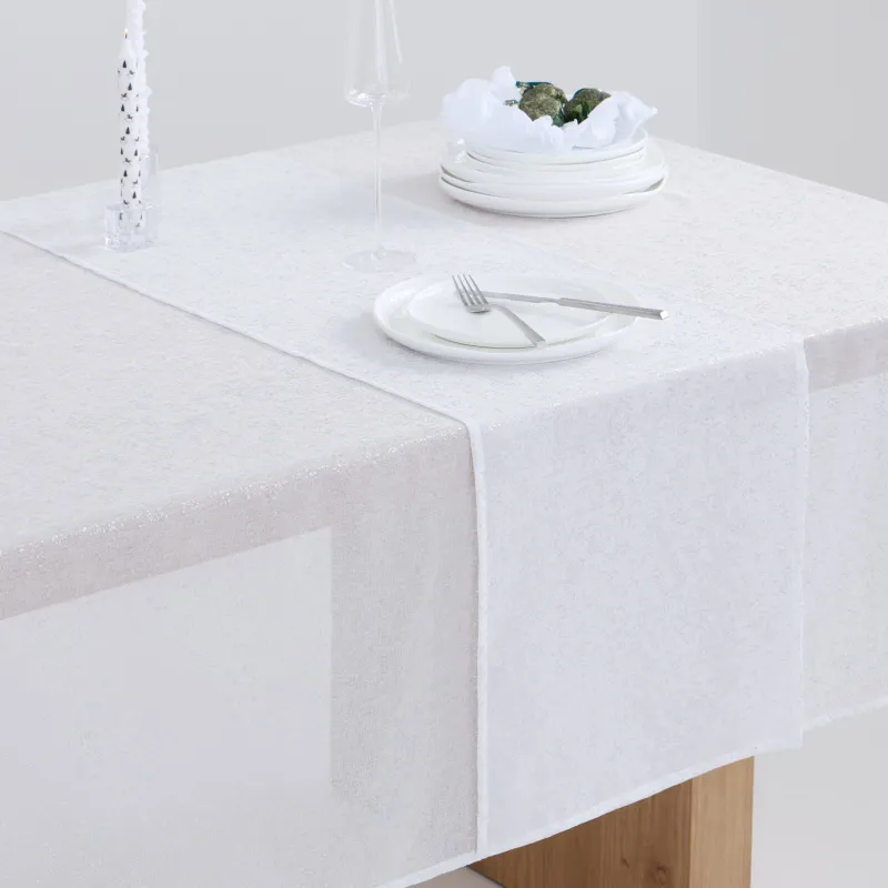 Table runner, 40x160 cm, polyester, white, Silver spray, Heaven silver
