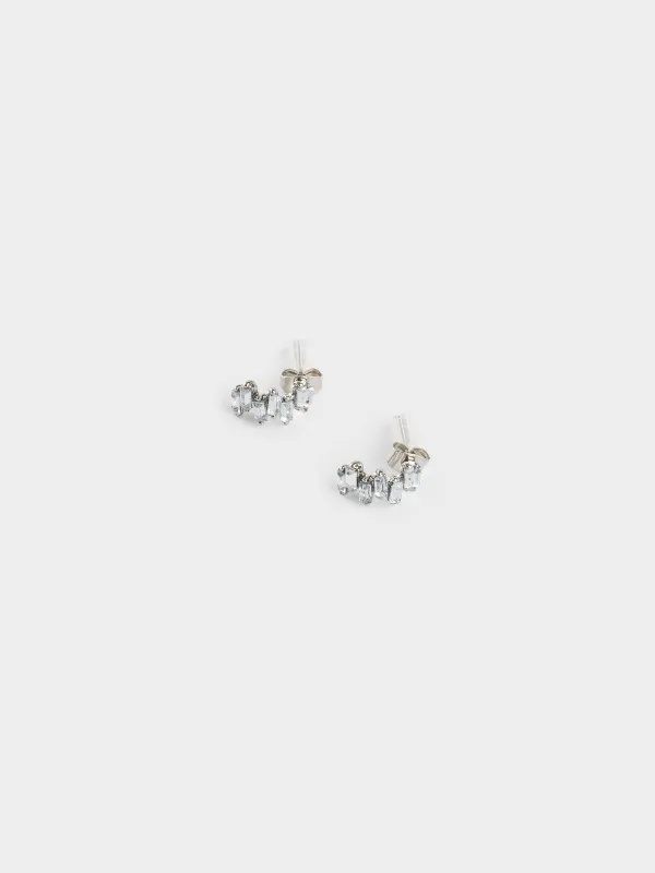 Stud earrings, 1 cm, 2 pieces, metal / acrylic, silver, Crystals, Jewelry crystal, image-3