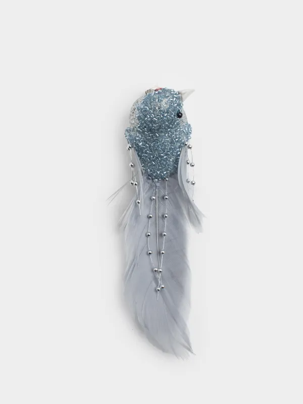 Decorative ornament, 19 cm, clip - on, foam/feather, silver, Bird, Birds NY, image-1