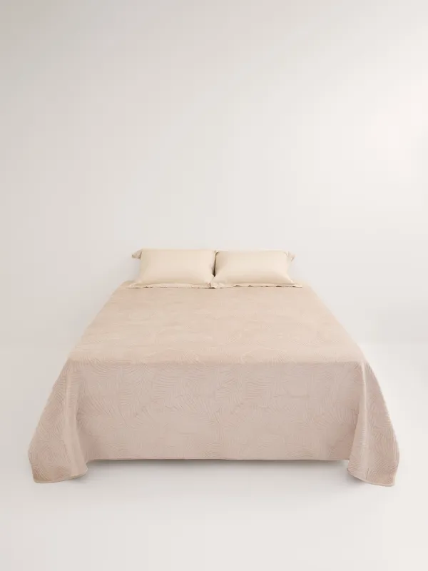 Bedspread, 220x240 cm, quilted, polyester, beige / gray, Palm leaf, Stitch velvet, image-4