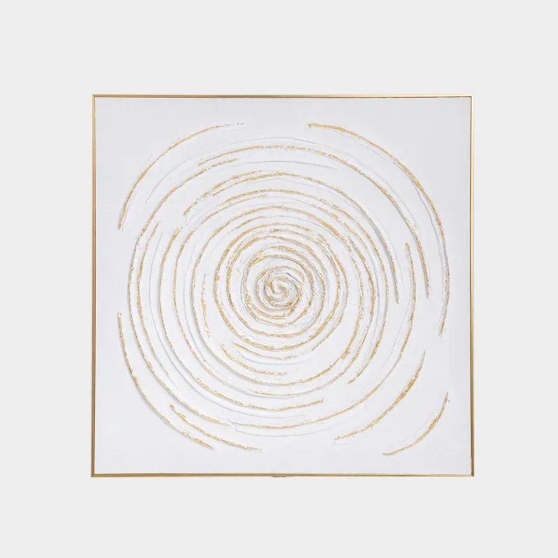 Framed painting, 80x80 cm, canvas / foil, beige-gold, Circles, Abstract
