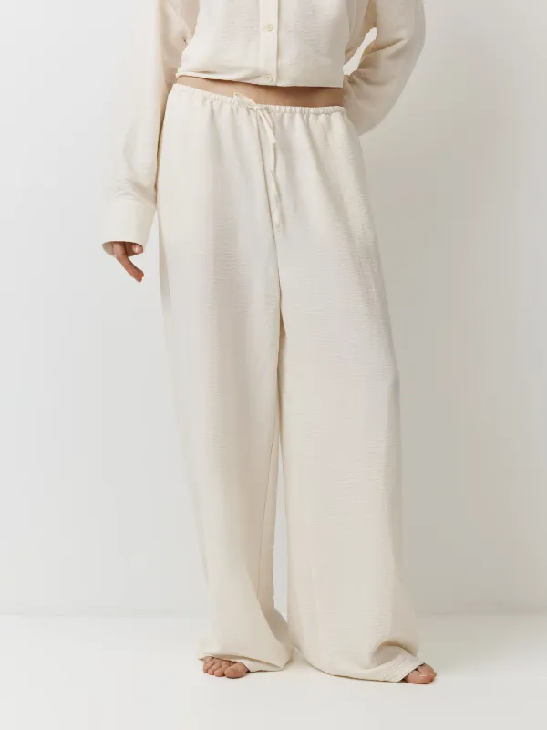 Women's trousers, homewear, size L, polyester, milky, Marlla, image-1