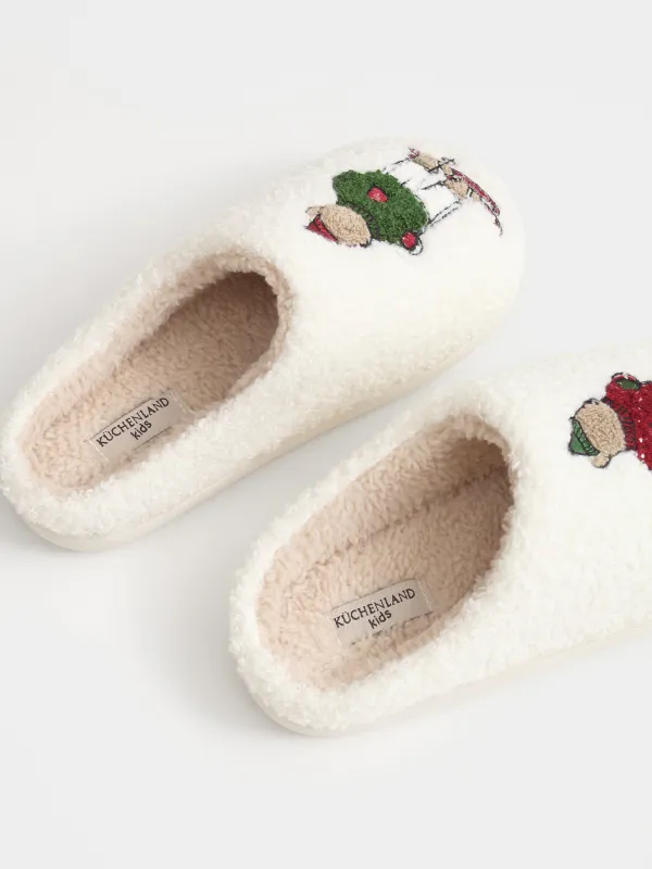 Children's slippers, homewear,size 33, artificial fur, milky, Bears, Needed, image-2
