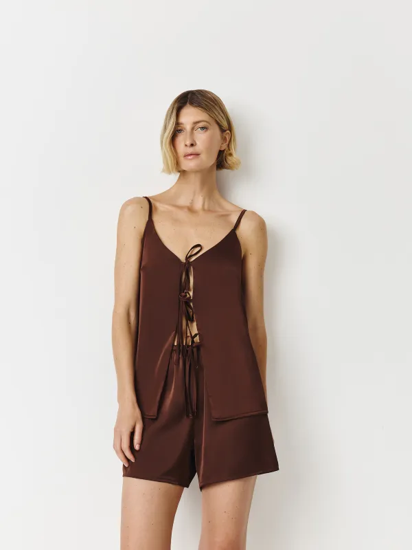 Women's shorts, homewear, size L, polyester, brown, Derin, image-1