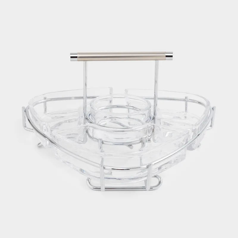 Snack set, 28x15 cm, 3 compartments, with handle, glass / steel, Lamerie, image-2