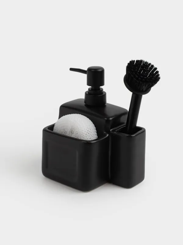 Detergent dispenser, 550 ml, organizer, Sponge / brush, Ceramic, Black, Total black, image-1