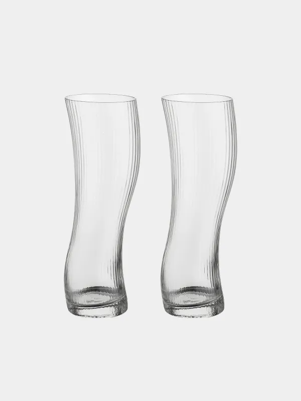 Drinking glass, 23 cm, 600 ml, 2 pcs, glass R, Bend, Ribby, image-0