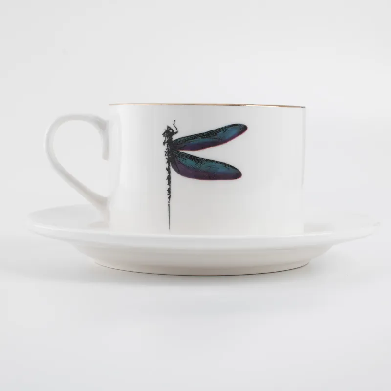 Tea pair, 1 person, 2 items, 220 ml, porcelain N, golden edging, Colored dragonfly, Symphony, image-2