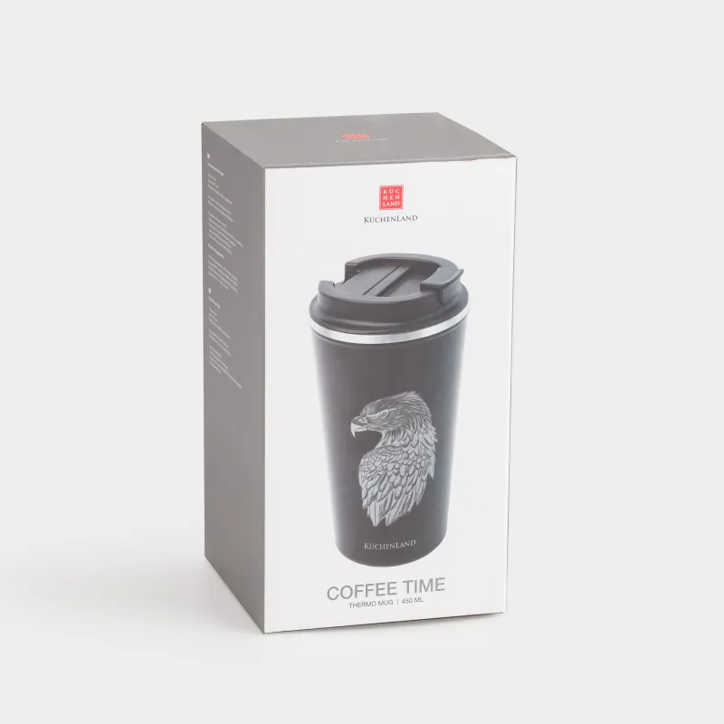 Thermo mug, 450 ml, steel / plastic, black, Eagle, Coffee time, image-6