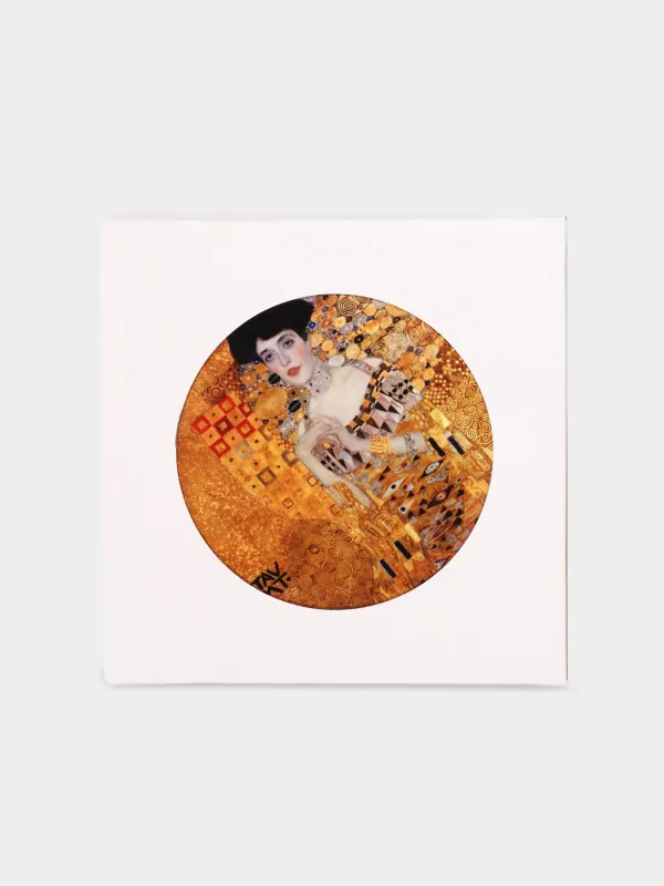 Coaster, 23x18 cm, with handle, ceramic / cork, Gold Adele, Klimt, Art Adele, image-1