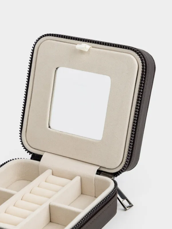 Jewelry box, 12x12 cm, with mirror, PU leather / MDF, brown, Premiere small, image-4