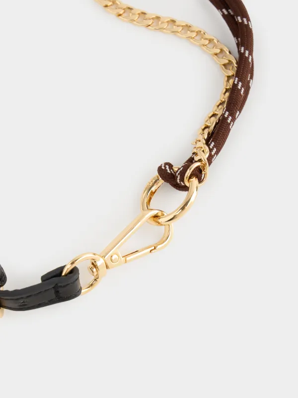 Keychain, 35 cm, metal / polyurethane / polyester, brown-black, Knot, image-2