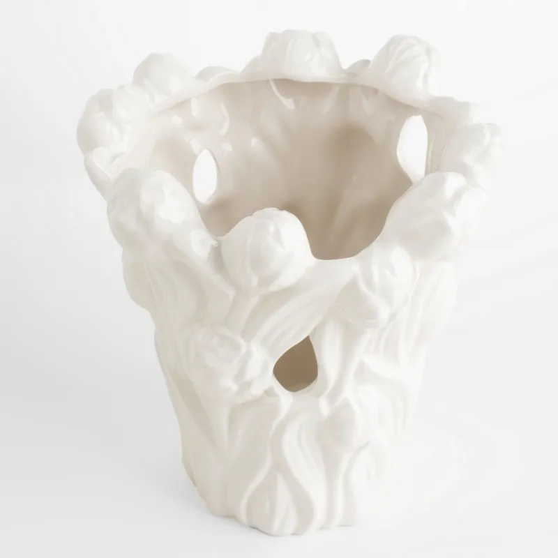 Flower vase, 25 cm, decorative, ceramic, white, Tulips, Tulip, image-2