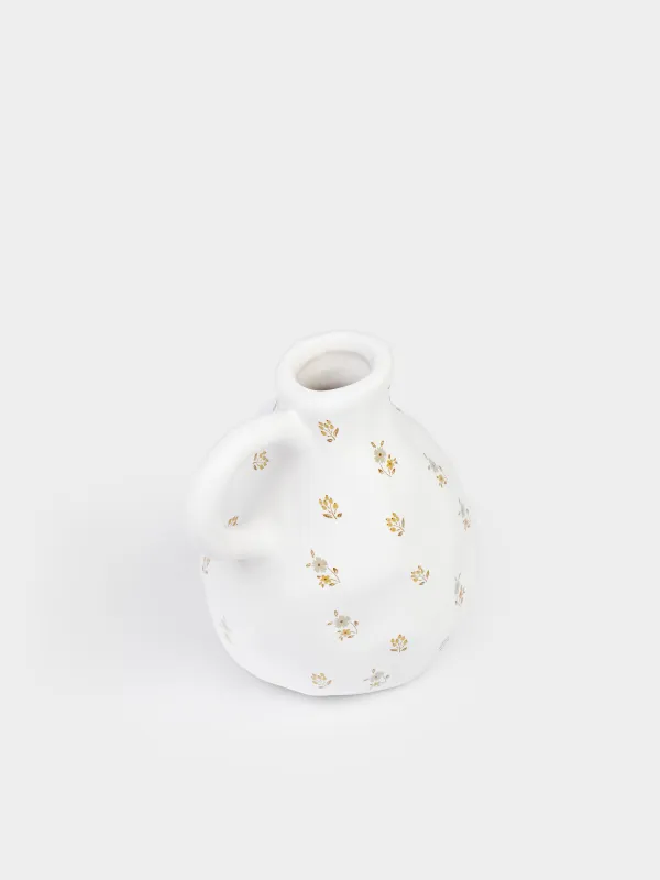 Oil or vinegar container, 350 ml, with handle, ceramic / cork, milky, Vintage flowers, La flore, image-1