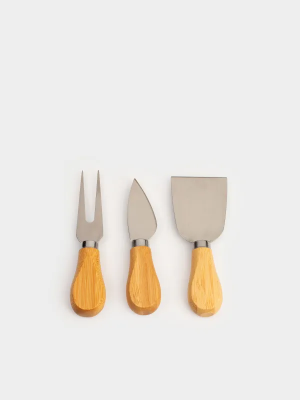 Cheese set, 4 pcs, stand board, Steel / Bamboo, Oval, Cheese, image-6