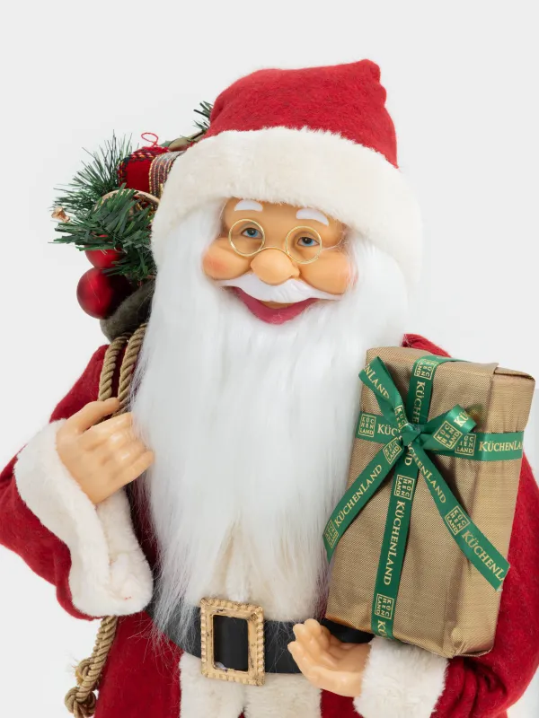 Decorative item, 60 cm, soft, plastic / polyester, Santa with bag and gift, Magic time, image-2