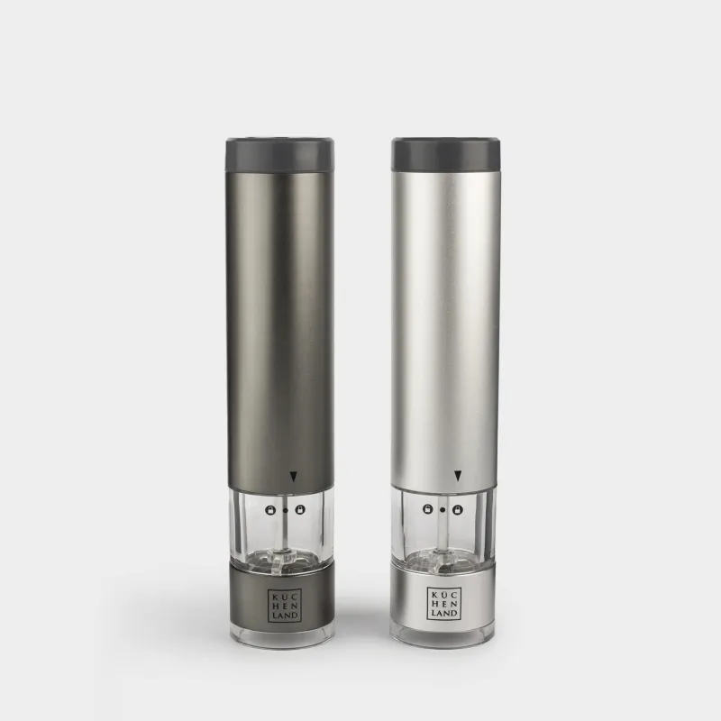 Spice mill, 22 cm, 2 pcs, electric, metal / plastic, LED B, Grey, Piquant