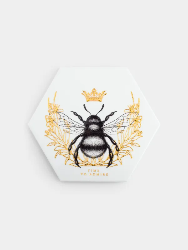 Hot plate, 20 cm, ceramic / cork, hexagonal, white, Royal bee, Honey, image-0