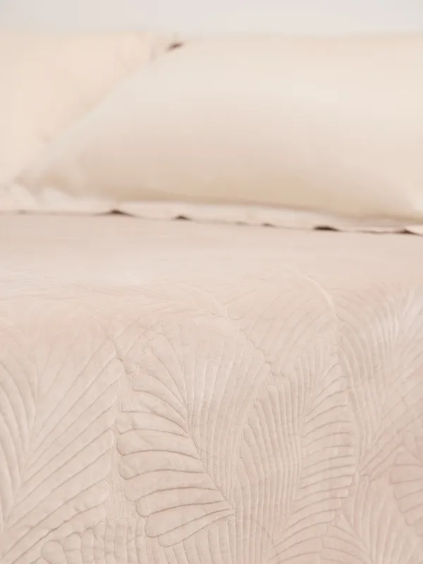 Bedspread, 220x240 cm, quilted, polyester, beige / gray, Palm leaf, Stitch velvet, image-2