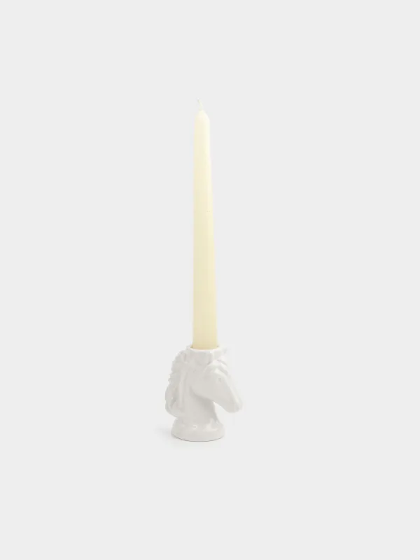 Candlestick, 9 cm, for a thin candle, ceramic, milky, Horse's head, Horse white, image-4