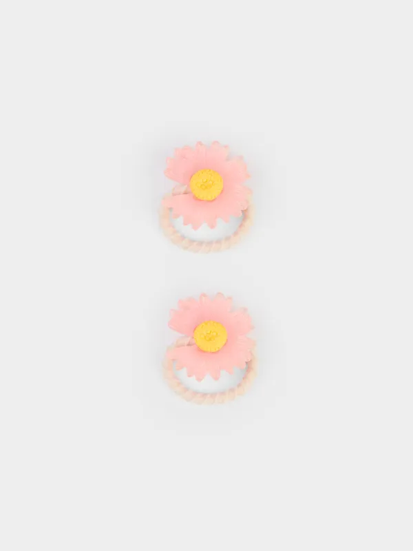 Hair tie, 3 cm, 2 pcs, for children, plastic, pink, Flower, Gracile, image-0