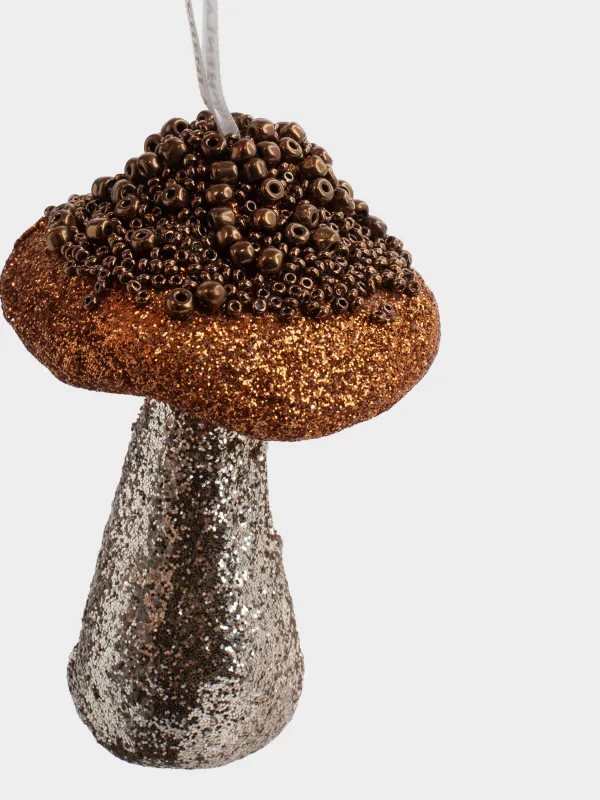 Christmas tree toy, 10 cm, polyester, brown, Mushroom, Figure sparkle, image-1
