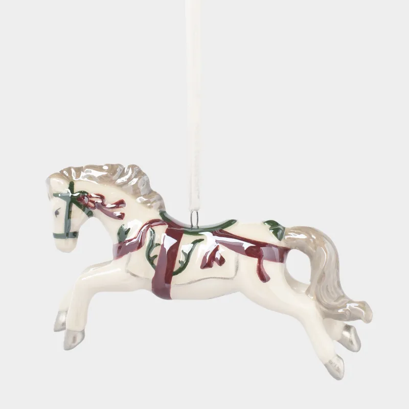Christmas tree toy, 12 cm, ceramic, white, mother of pearl, Horse, Figure christmas