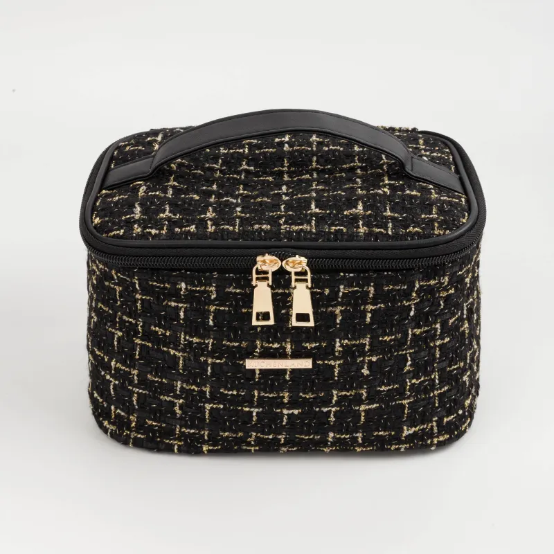Cosmetic bag, 20x15 cm, with handle, tweed, black, Wenal, image-1