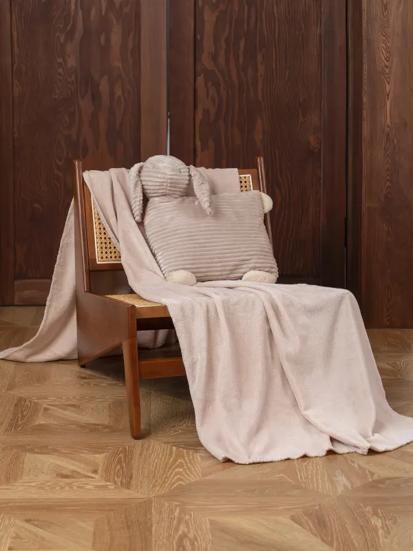 Blanket with pillow, 130x210 cm, fleece / plush, beige, Rabbit, Plush animals, image-4