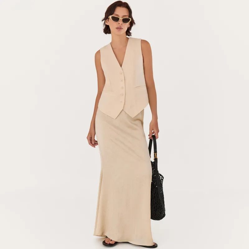 Women's skirt, maxi, size L, polyester, gold, Rosalinda