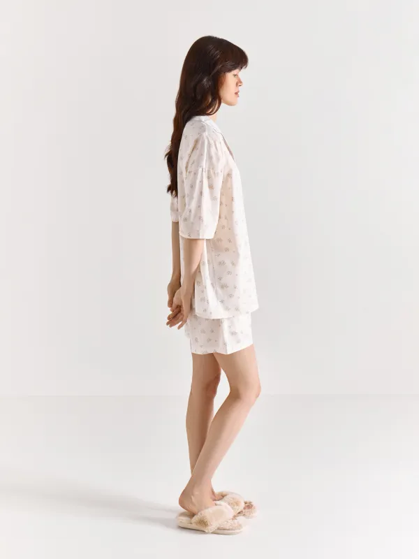 Women's shorts, homewear, size S, cotton, white, Flowers, Florina, image-3