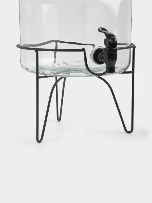 Beverage dispenser, 5,2 l, on stand, glass / metal, black, Loft, image-1