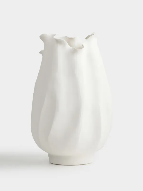 Flower vase, 34 cm, ceramic, milky, Bends, Crumple, image-1