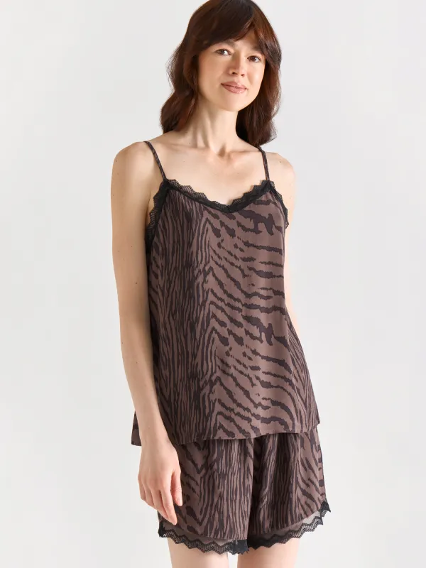 Women's top, homewear, size L, straps, lace, viscose, black and white, Zefina, image-0