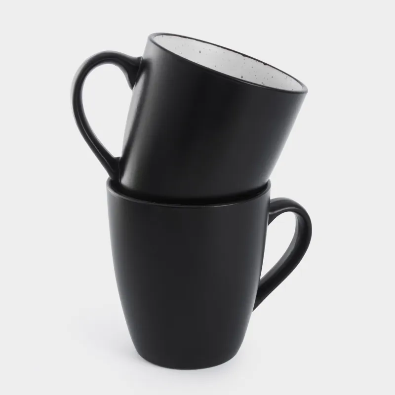 Mug, 350 ml, 2 pcs, ceramics, black and white, speckled, Isernia