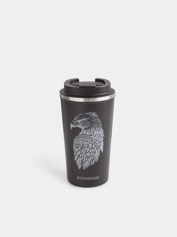 Thermo mug, 450 ml, steel / plastic, black, Eagle, Coffee time, image-0