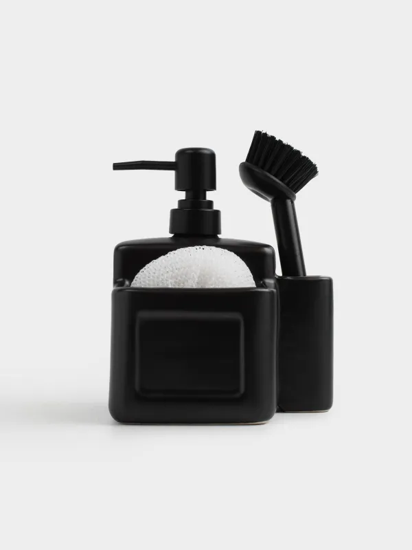 Detergent dispenser, 550 ml, organizer, Sponge / brush, Ceramic, Black, Total black, image-0