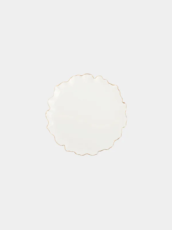 Snack plate, 20 cm, porcelain P, with golden edging, Crumpled effect, Crumple gold, image-0