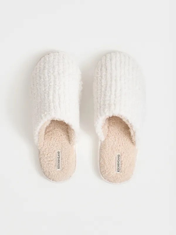Women's slippers, homewear, size 36-37, polyester, beige, Plush font, image-1