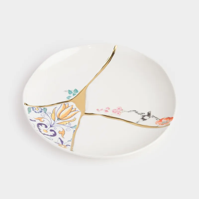 Snack plate, 21 cm, porcelain N, white and gold, Kintsugi, Kintsugi, image-1