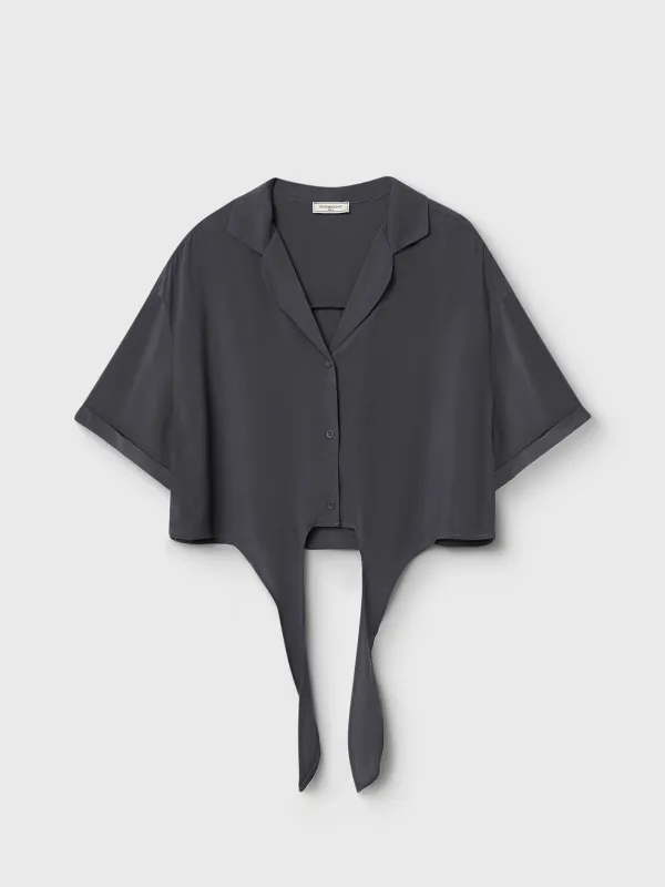 Women's shirt, homewear, size S, with short sleeves, viscose, milky, Flowers, Janice, image-6